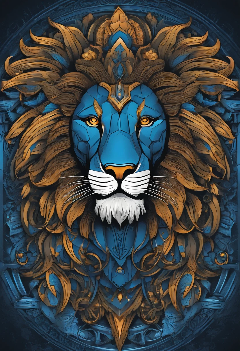 an image of a blue mecha face lion , a tattoo by Gwilym Prichard, Instagram contest winner, Uneducated, tattoo, Uneducated, detailed painting, 2D vector art, Centered artwork, perfect symmetry, flat vector, clean background
