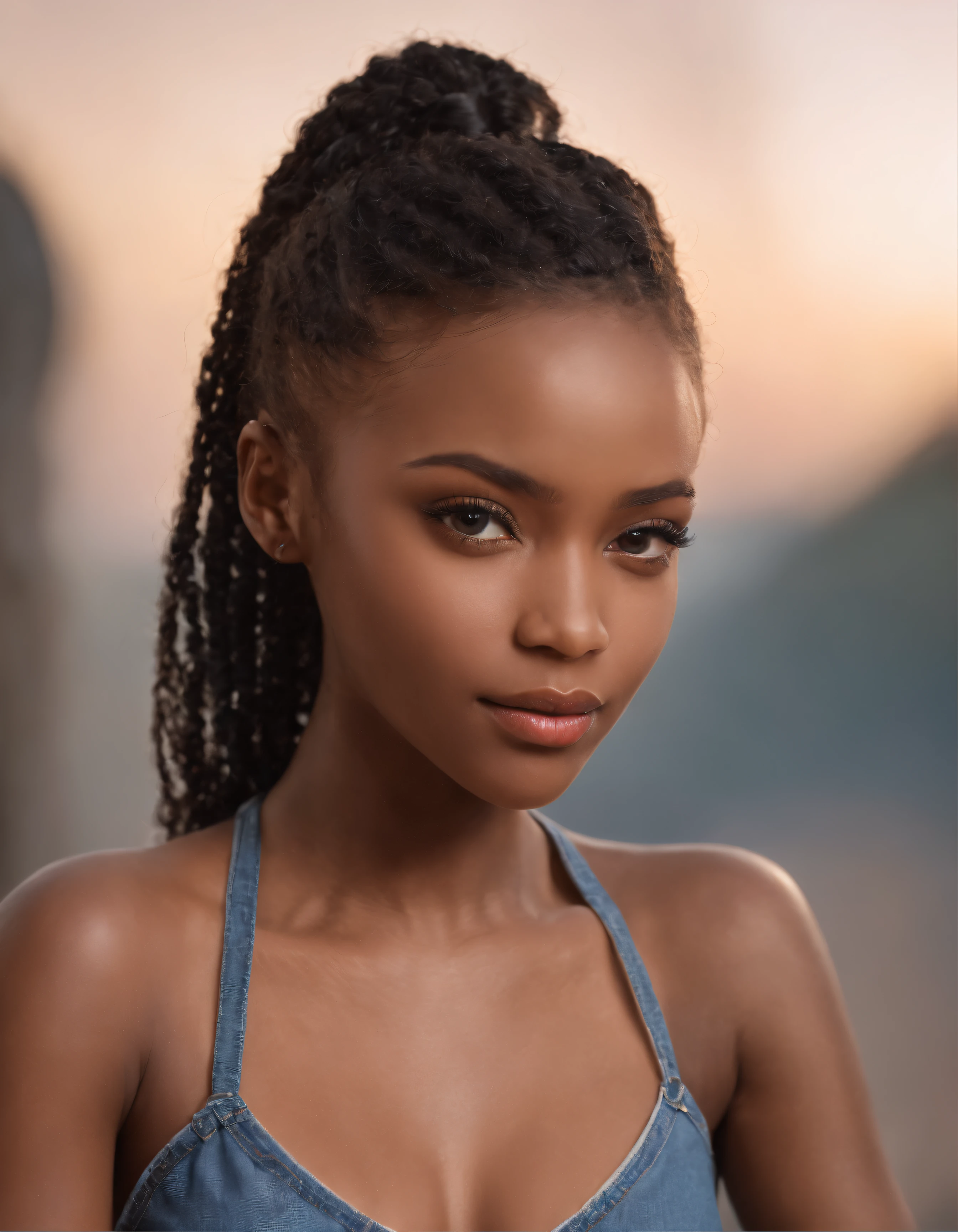 Ultra realistic photo, corps complet de fille noire, Best quality, Masterpiece, black woman inspired by Barbie, peau noire, beau visage, Porter un jean et un sweat-shirt noir, realistic smooth skin, Ultra realistic skin, pose dynamique. Bonne composition, stunning, very detailed skin, parfait beau visage jeune