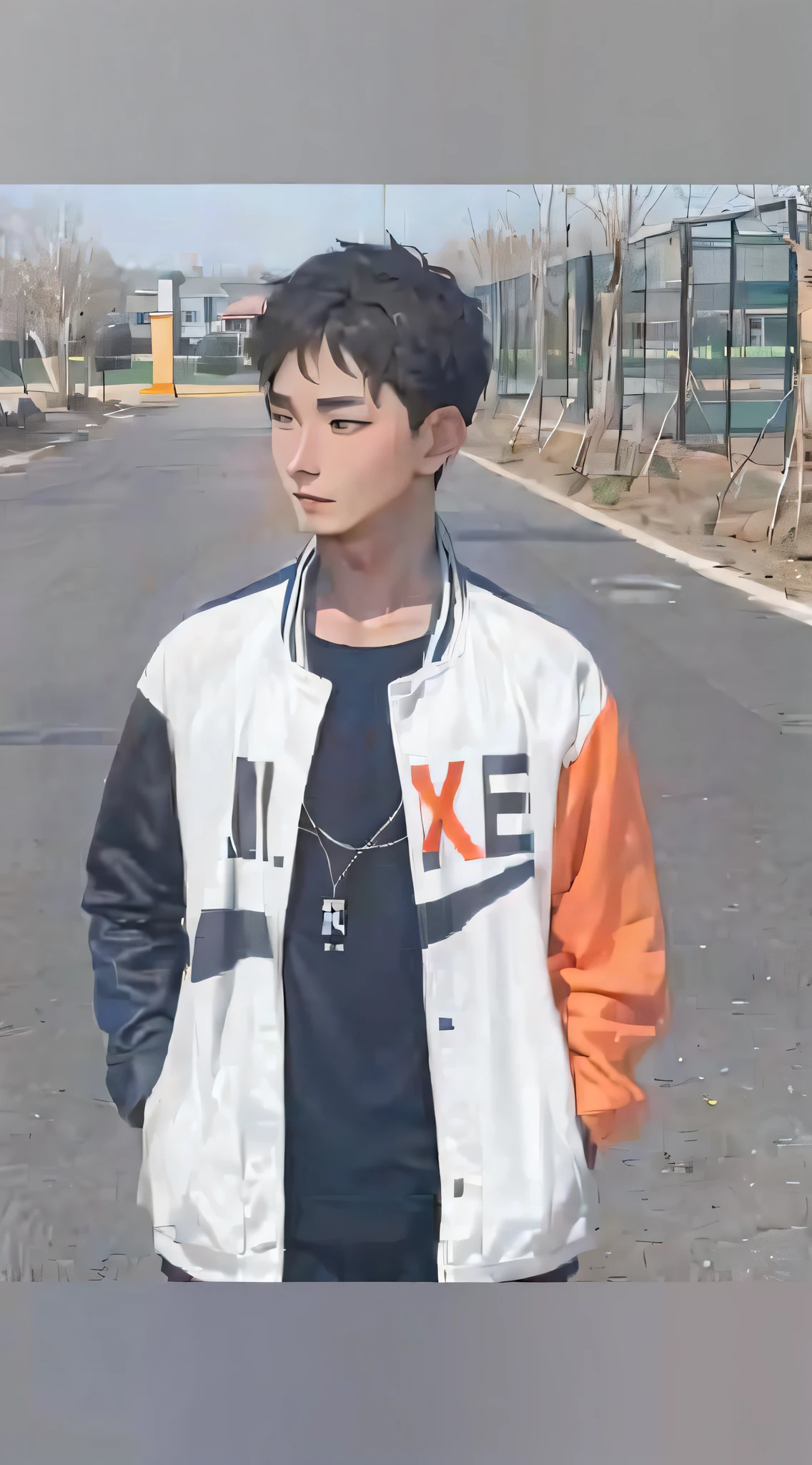 A man with a tennis racket stood on the street, Cai Xukun, mike, wearing track and field suit, wearing a jacket, Jacket, wenjun lin, xintong chen, inspired by Gang Hui-an, professional sports style, zmonzheng, jinyiwei, profile picture 1024px, Middle metaverse, Official