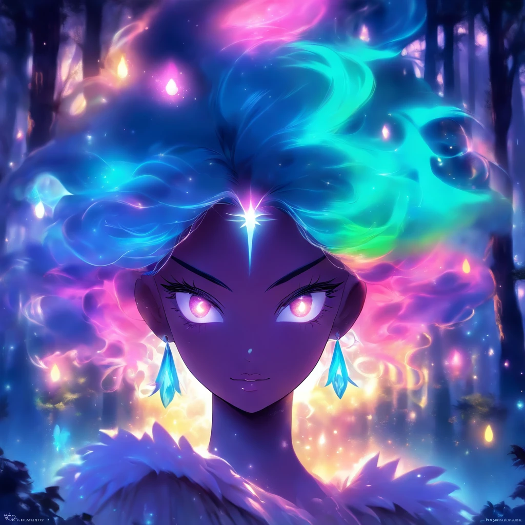 (best quality,highres,ultra-detailed),female with glowing teal eyes,rainbow colored hair,casting glowing spells,mystical forest,witch,goddess,medium:oil painting,beautiful detailed lips,dark and mysterious atmosphere,flowing gown,ethereal light,sorcery and magic,soothing calmness,inspiration from fantasy novels and mythology,enchanted creatures,peaceful and serene background,dream-like setting,vibrant colors and rich textures,creation surrounded by nature,whimsical and mystical elements,harmonious and enchanting ambiance,luminous glow of the spells,graceful and powerful posture,alluring and captivating aura,eyes shining with ancient wisdom,transformation and metamorphosis,unveiling the hidden mysteries of the forest,otherworldly energy and power,feminine strength and elegance,dark and vibrant color palette,soft and delicate brush strokes,exquisite attention to detail,revealing the power of nature and its delicate balance,awakening the mystical connection between humans and the natural world,bringing forth the hidden beauty and secrets of the forest,transcending reality and entering a realm of enchantment and wonder.
