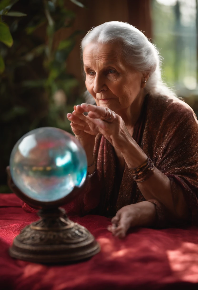 elderly psychic with crystal ball