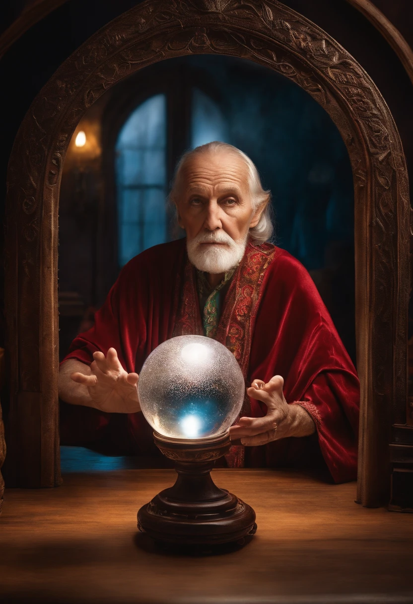 elderly psychic with crystal ballwith crystal ball looking forward