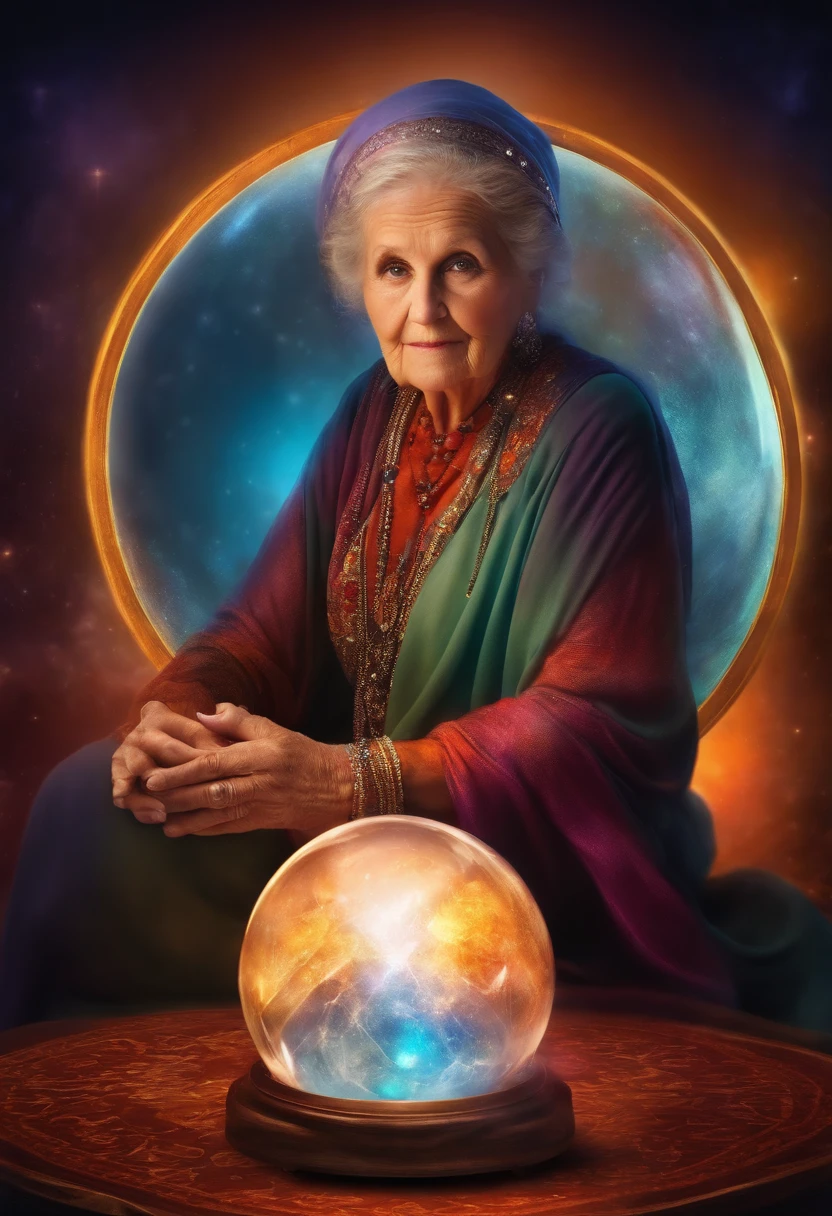 elderly psychic with crystal ballwith crystal ball looking forward