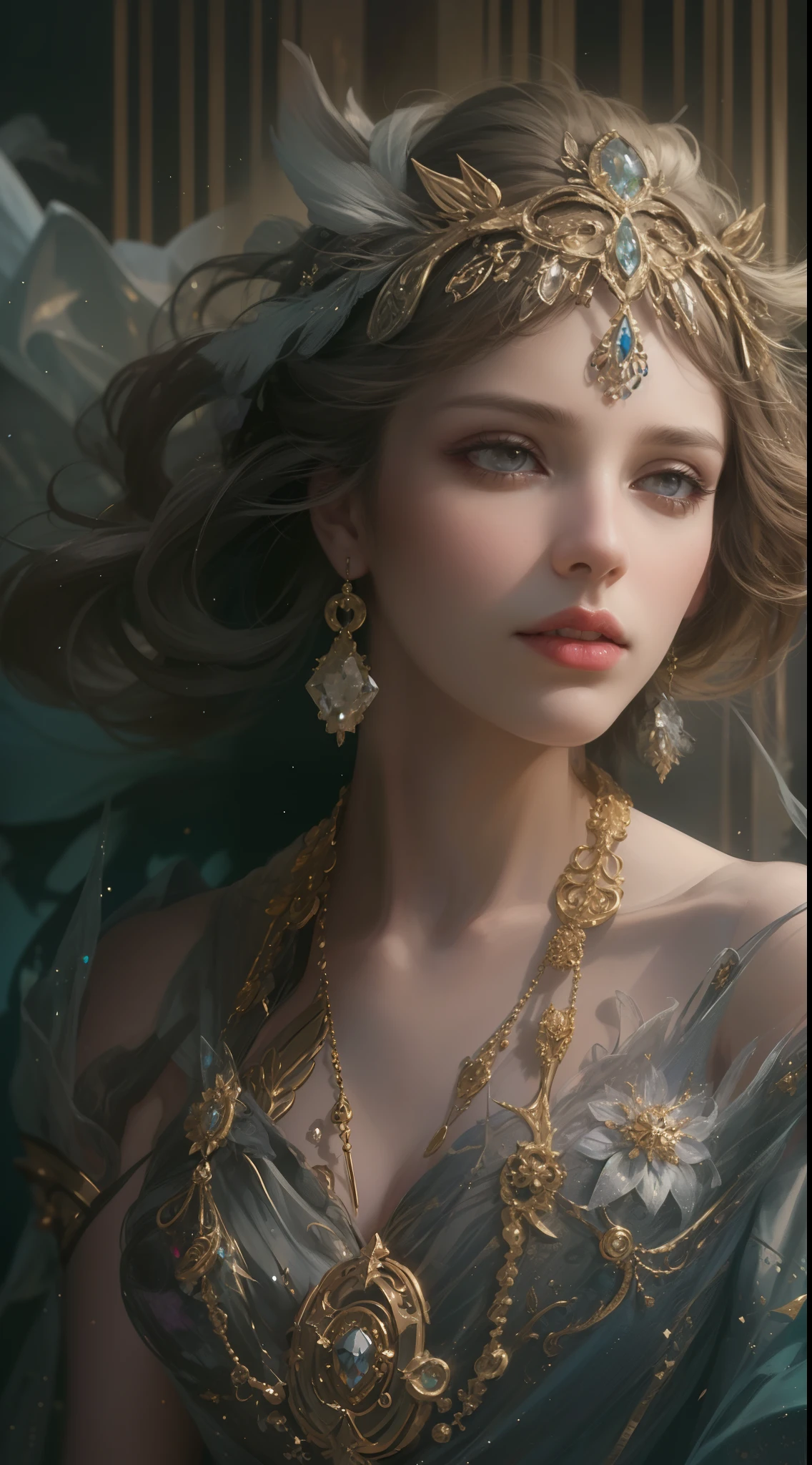 best quality, masterpiece, highres, 1girl, porcelain dress, hair ornament, necklace, jewelry, beautiful face, upon_body, tyndall effect, photorealistic, dark studio, edge lighting, two-tone lighting, (high detail skin: 1.2), 8k UHD, DSLR, soft lighting, high quality, volumetric lighting, candida, photography, high resolution, 4k, 8k, Bokeh,