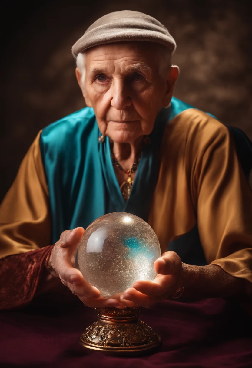 elderly psychic with crystal ballwith crystal ball looking forward