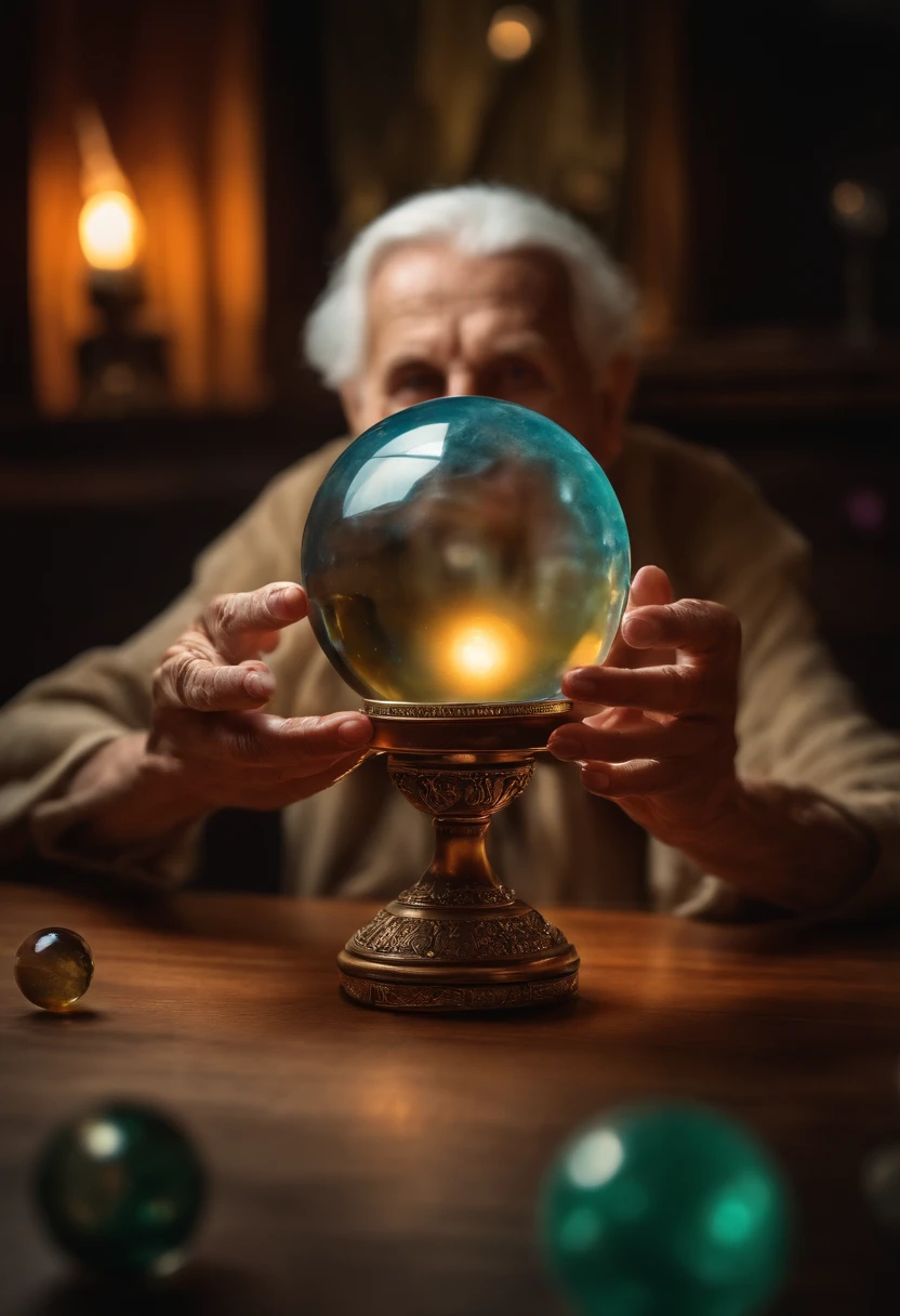 elderly psychic with crystal ballwith crystal ball looking forward