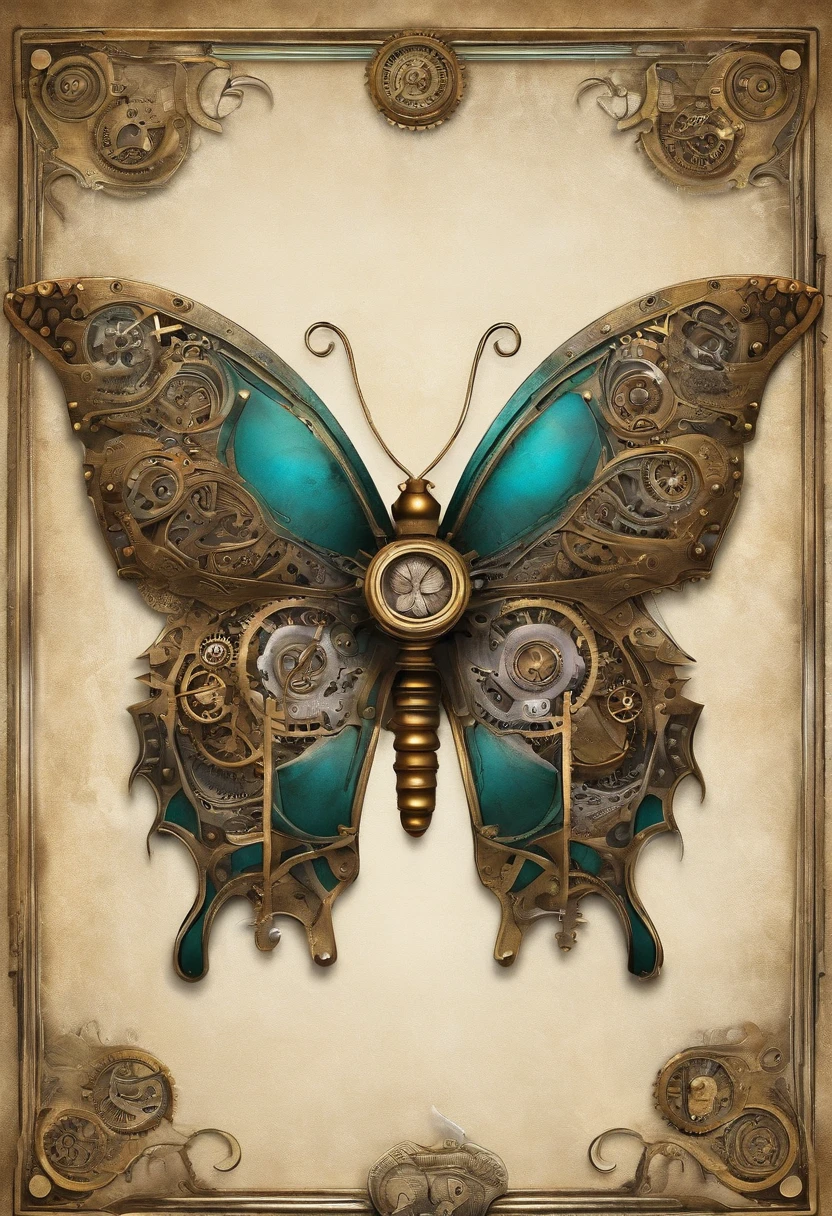 "(best quality,highres,ultra-detailed,masterpiece:1.2),realistic,photorealistic:1.37,butterfly,gold,turquoise,lavender,silver,insect,mechanical wings,gears,colorful,sharp focus,vivid colors"