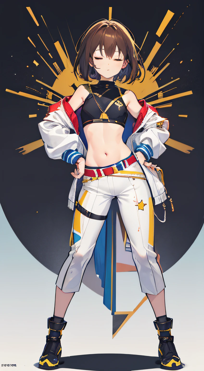 Under the legend,Frisk,s girl,sexy for,crop tops,hot pant,stocklings,Full body standing painting,tempting pose,with short brown hair,With his eyes closed,mannequin,lust,Hand repair,the detail