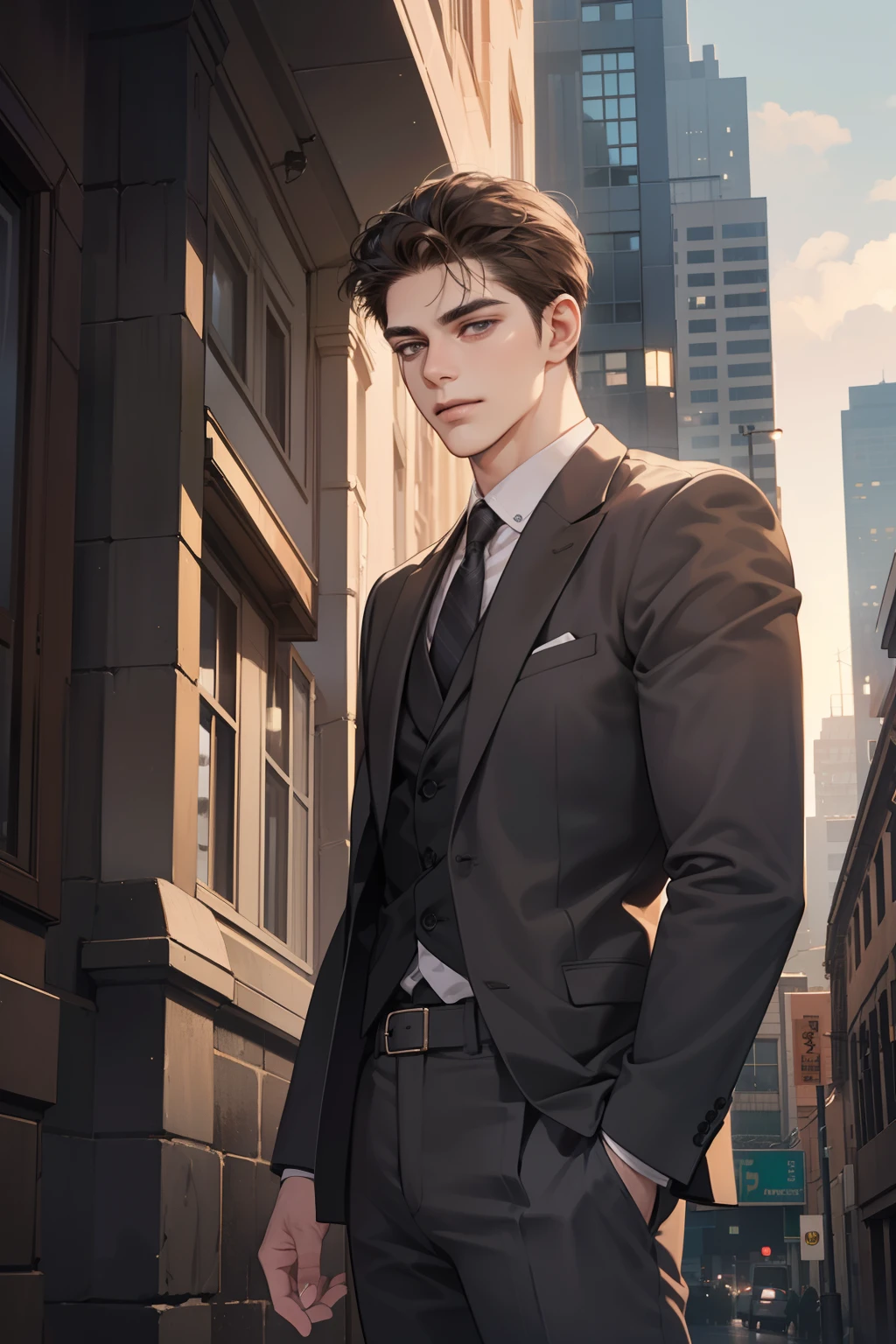 Arafed image of a man in a suit standing in a city - SeaArt AI