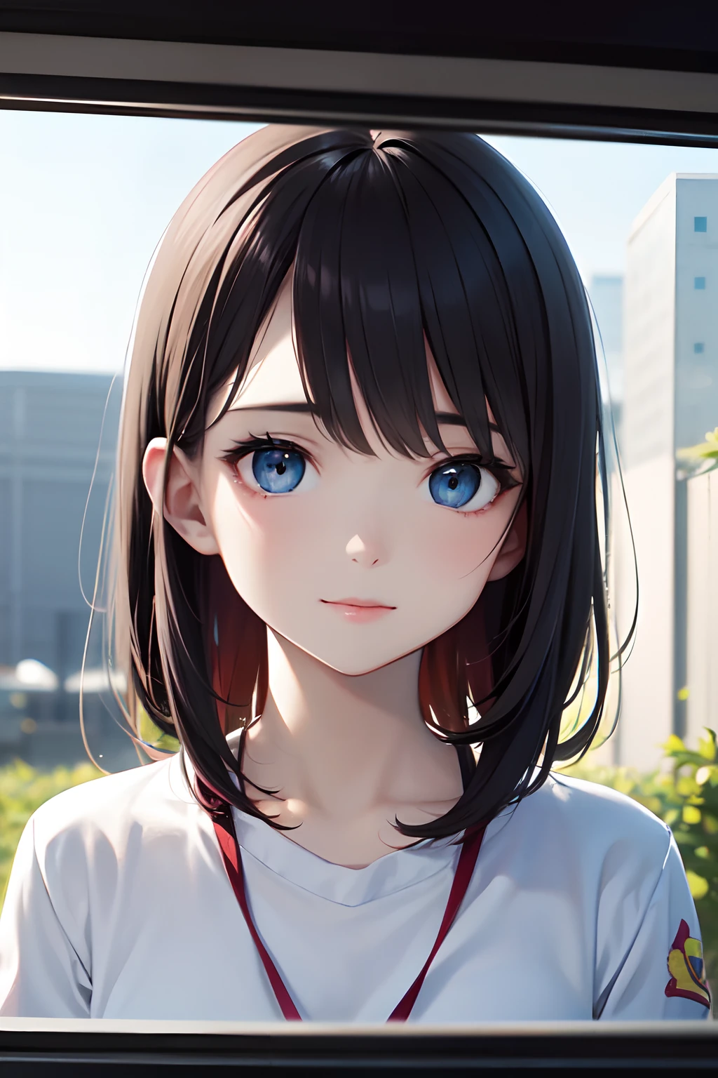 a junior high school student, female, beautiful and cute, solo character, (black single sidelock hair), bright eyes, gradient eyes, school unifrom, breeze blow,(anime style), (cinematic lighting), (ray tracing), ((reflection light)), ((half-body-shot)), atmospheric perspective, masterpiece, accurate, ((best quality)), high quality, super detail, high details, anatomically correct, highRes, 1080p,