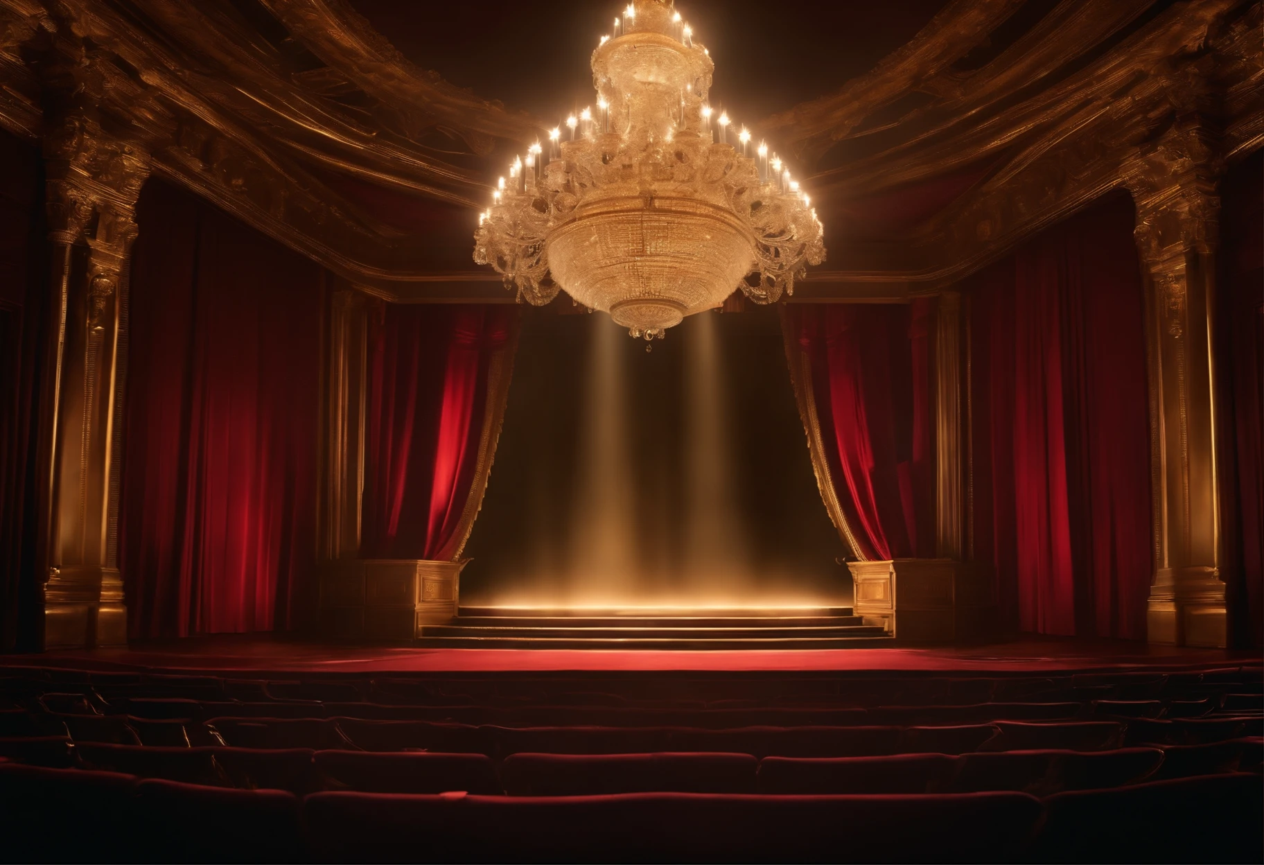 Opera Stage Glowing background no human figures Chandelier luxury Amount Frame Long horizontal space
