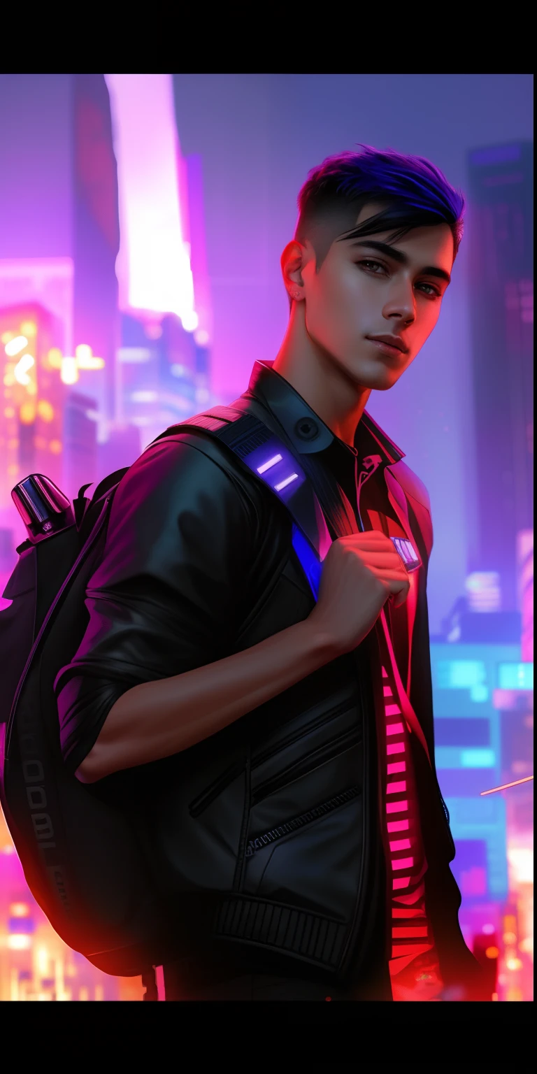 Change background, cyberpunk, realistic, handsome boy, realistic, face
