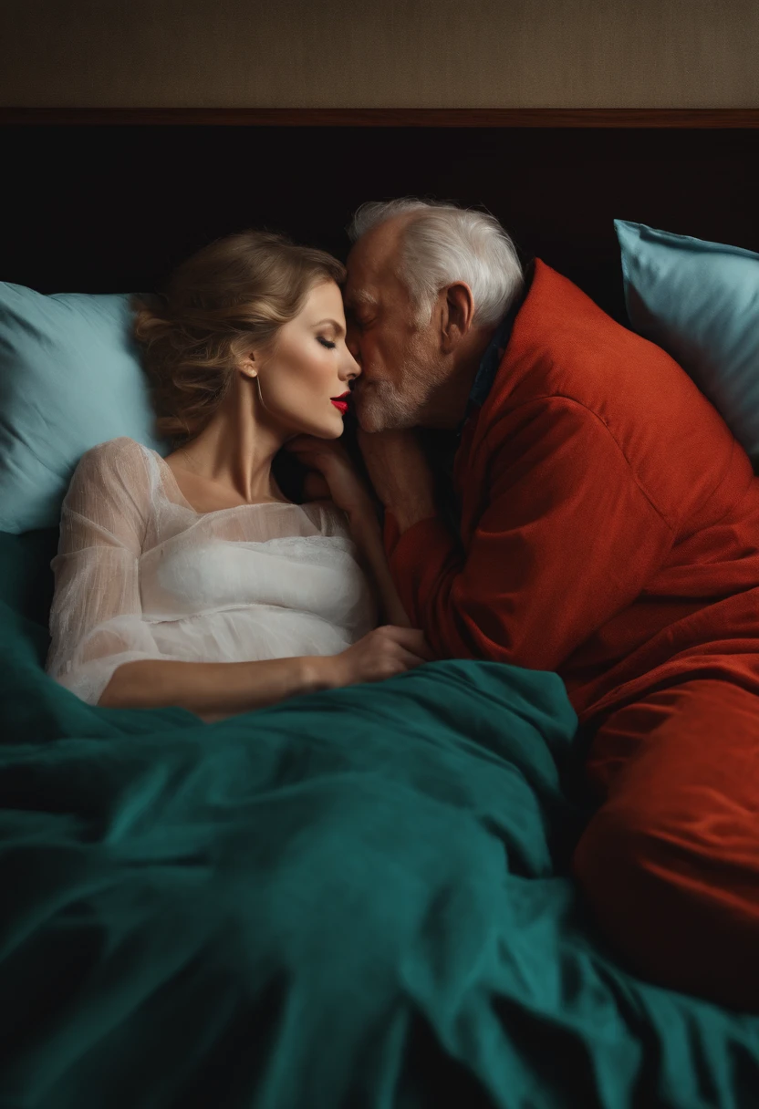 An old man and a girl have sex in the room, hugging position on lap, Side view, Home, Bed,The old man hugged the girl tightly,Lap cuddling sex, Kissing with silk,couples, Gigantic_Breasts, Girls have huge breasts, High quality, Realistic, Photorealistic, Masterpiece, A girl and an old man, Detailed old man, young girl, Detailed old man, Tattoo body girl, closing her eyes, Detailed old man,4K, Sitting knee sex, Face to face with a lap hug sitting,Sit on the floor sheets, Detailed old man,