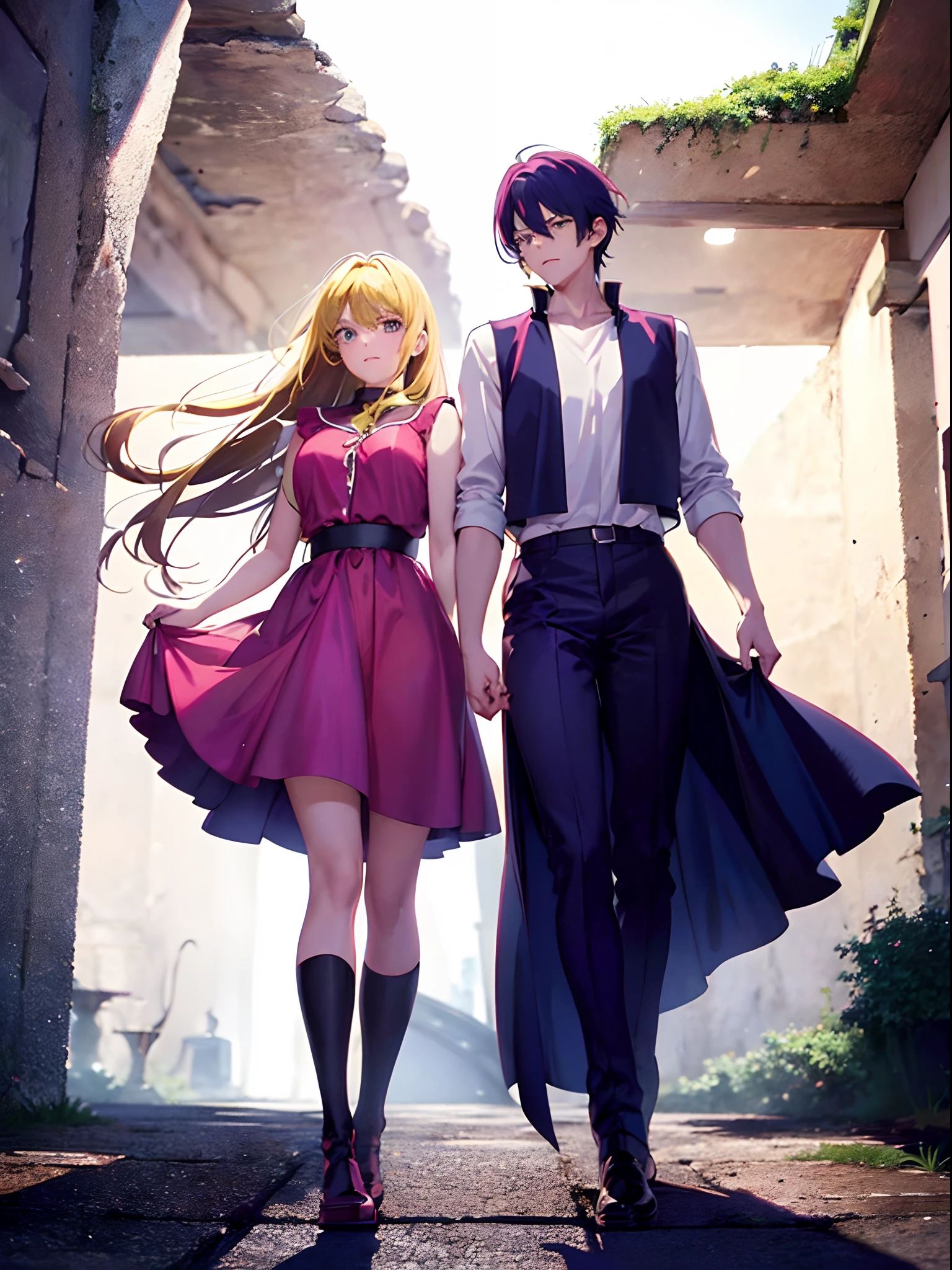 2 beautiful, Attractive anime men in an eerie ancient romantic setting, Eroge, unzüchtig yaoi, 80's anime still, 1980' anime style, Scharfes Licht, Licht der goldenen Stunde, die Kunst von Nobuteru Yuki aus Aufzeichnungen des Lodoss-Krieges oder die Vision des Escaflowne-Stils