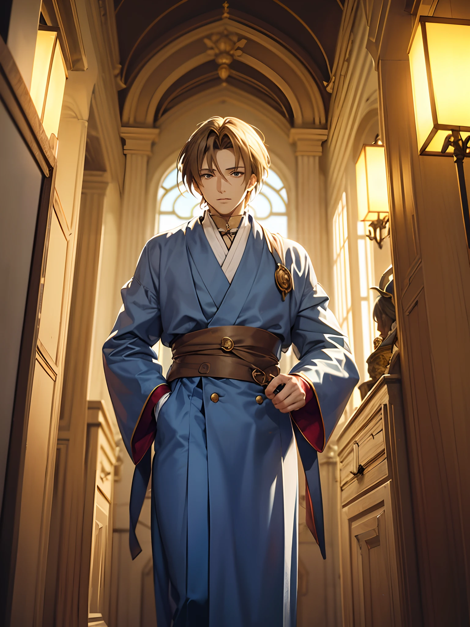 2 beautiful, Attractive anime men in an eerie ancient romantic setting, Eroge, unzüchtig yaoi, 80's anime still, 1980' anime style, Scharfes Licht, Licht der goldenen Stunde, die Kunst von Nobuteru Yuki aus Aufzeichnungen des Lodoss-Krieges oder die Vision des Escaflowne-Stils