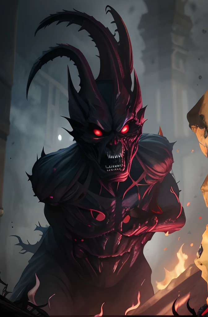 (melhor qualidade,ultra-detalhado,Realistic:1.37),horror,scary and menacing creature,Terrifying cursed attack scene,atmosfera escura,gritos de coalhada de sangue,Ominous shadows,Detalhes de pesadelo,olhos assustadoramente detalhados,presas afiadas,demonic presence,menacing claws,Aura do Mal,frighteningly distorted features,grotesque transformation,Terrible power,horror arrepiante,malevolent entity,corpo torcido e contorcido,Terror Sobrenatural,Cenas macabras e distorcidas,Terrified victims,fundo sinistro,tenso e cheio de suspense,morbid and horrifying,terror alucinante,pesadelo de pesadelo.