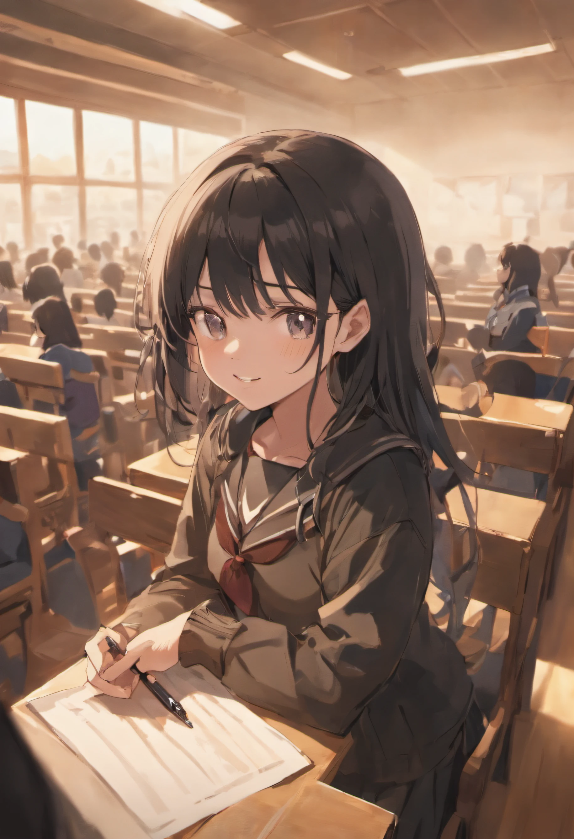 Black-haired schoolgirl　‎Classroom　sixteen years old　a smile