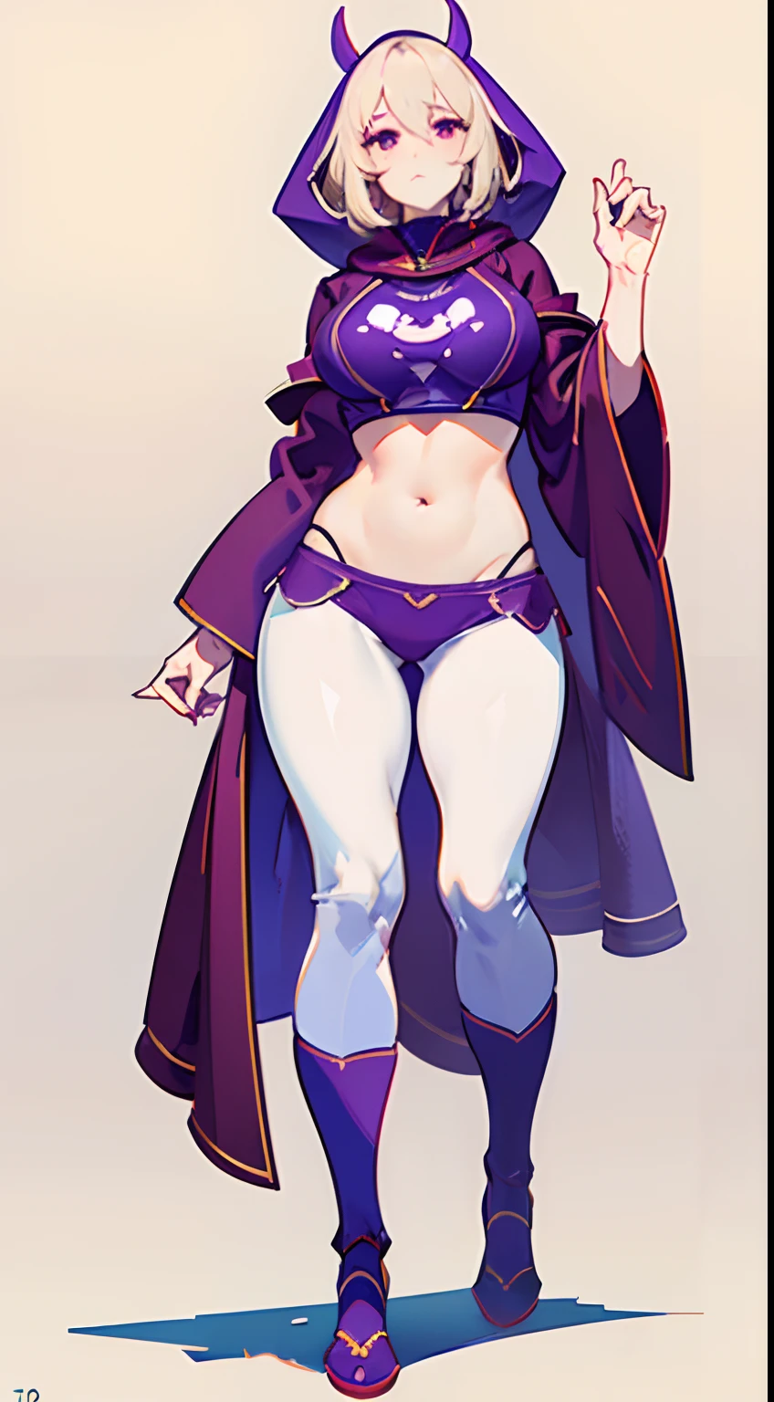 Under the legend，toriel，Hot adult female，sexy for，Crop tops，hot pant，stocklings，Full body standing painting，tempting pose，with short brown hair，Be red in the face，Mannequin，Lust，Hand repair，the detail，Adult movie star，purple robes