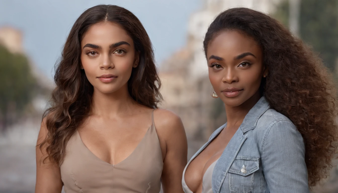 ((Its beauty is undeniable)), ((Cara fofa animada)), ((sorridente)), ((Olhos perfeitos hiperdetalhados,)), ((pose linda)), ((sedutor )), (( um metro e 65)), 80 kg wide hips waist thin breasts medium penetrating look((sexy)), (( Wash Skin Pants, blusa branca colada ao)), ((Cabelo afro longo encaracolado africano,)), (( pele barda)), ((situation, Front view)), ((Como olhar certo e um sorriso nos labios)), ((ao ar livre, public city)), ((cabelo ate o meio das costas)). Olhos CGI nitidamente focados, fotorrealista, High detail, realista, obra prima, Absurdo, melhor qualidade, HDR, alta qualidade, Hi-Def, extremamente detalhado, papel de parede 8k, detalhes intrincados, 8k UHD, Full HD, (Foto realista:1.2), contraste, rough lighting, Cinematic lighting, natural lightting, Luz dura, Uplighting, global ilumination, environment-occlusion