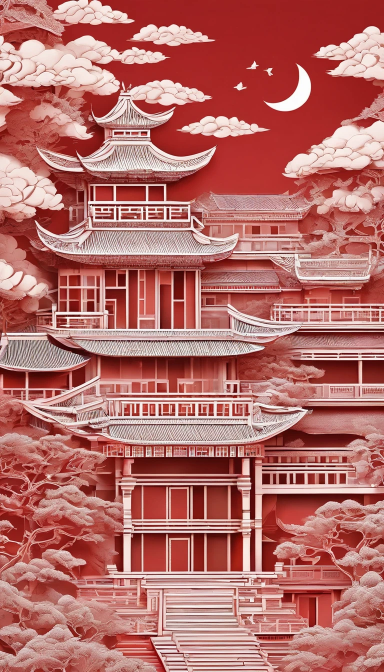 In front of the Forbidden City, In the distance, Children in basketball uniforms cheer，Lanterns float in the air，Doves of peace are flying，Red flags flying,National Day atmosphere，The overall picture is located in the lower center