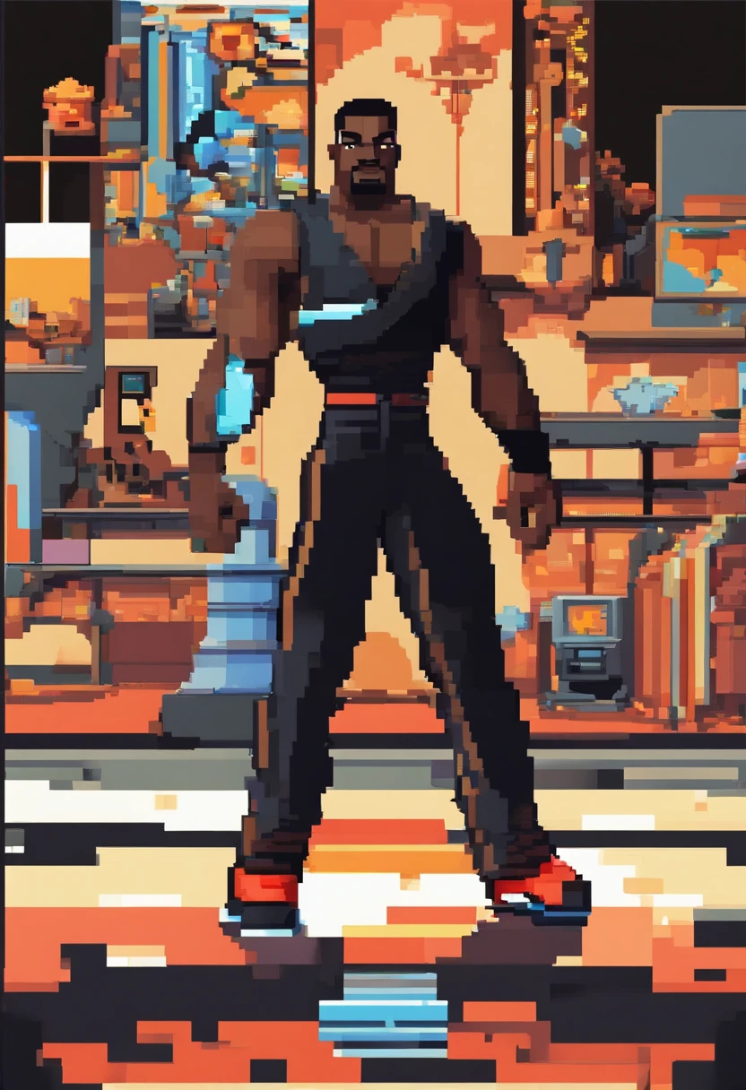 arcade style, black man, muscular