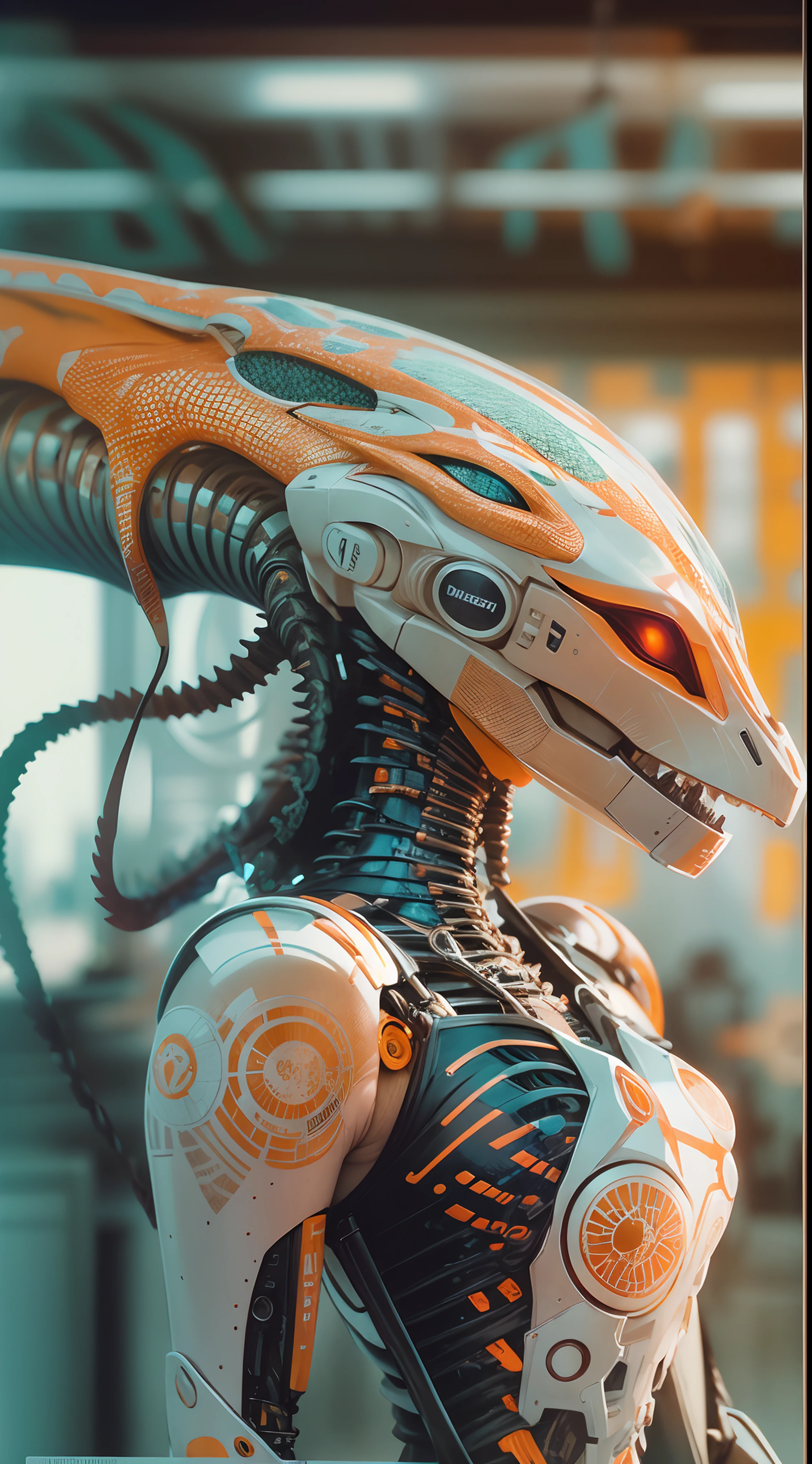 soft porcelain skin, beautiful alien dragon, biomechanical cyborg, render, analog 150 mm lens, professional cgi complex, risograph, beautiful natural soft rim light, neon, duotone orange and black lithography, vy Luis Royo, Friedensreich Hundertwasser, Ishirō Daft Punk, Chiara Bautista, Robert Bissell, Mysterious.