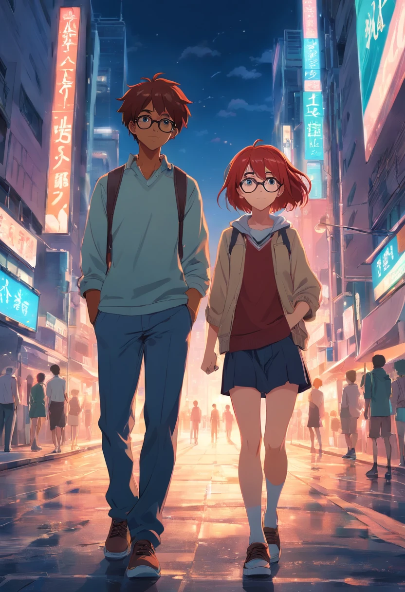 black boy and redhead girl with glasses
