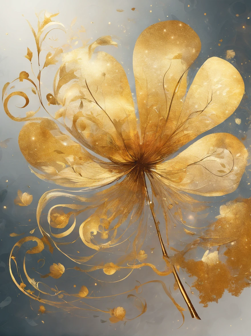 Create an exquisite ink design on white paper that forms a seamless, multiple exposure piece of art. This piece aims to combine the voluminous shaded silhouette of the golden four-leaf clover with the burning candle. Create a harmonious and unique composition that conveys a deep sense of security. This conceptual art must be poster-worthy, showcasing a combination of illustration techniques that evoke a sense of emotional depth and storytelling, gold accents, illustrations, 3D renderings, typography, wildlife photography.