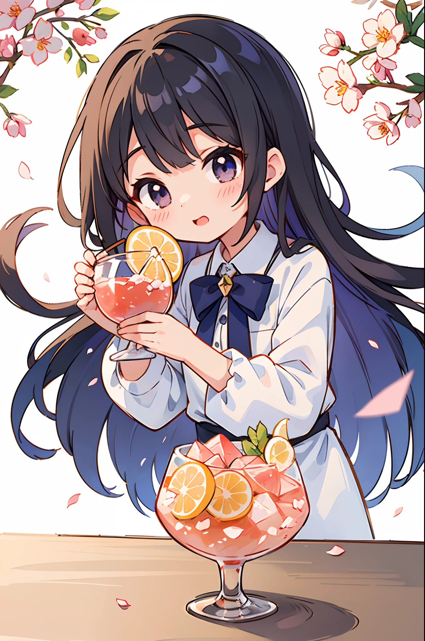 Cute Girl、Petals pour a flourishing cocktail flowing around her、Create dazzling displays。