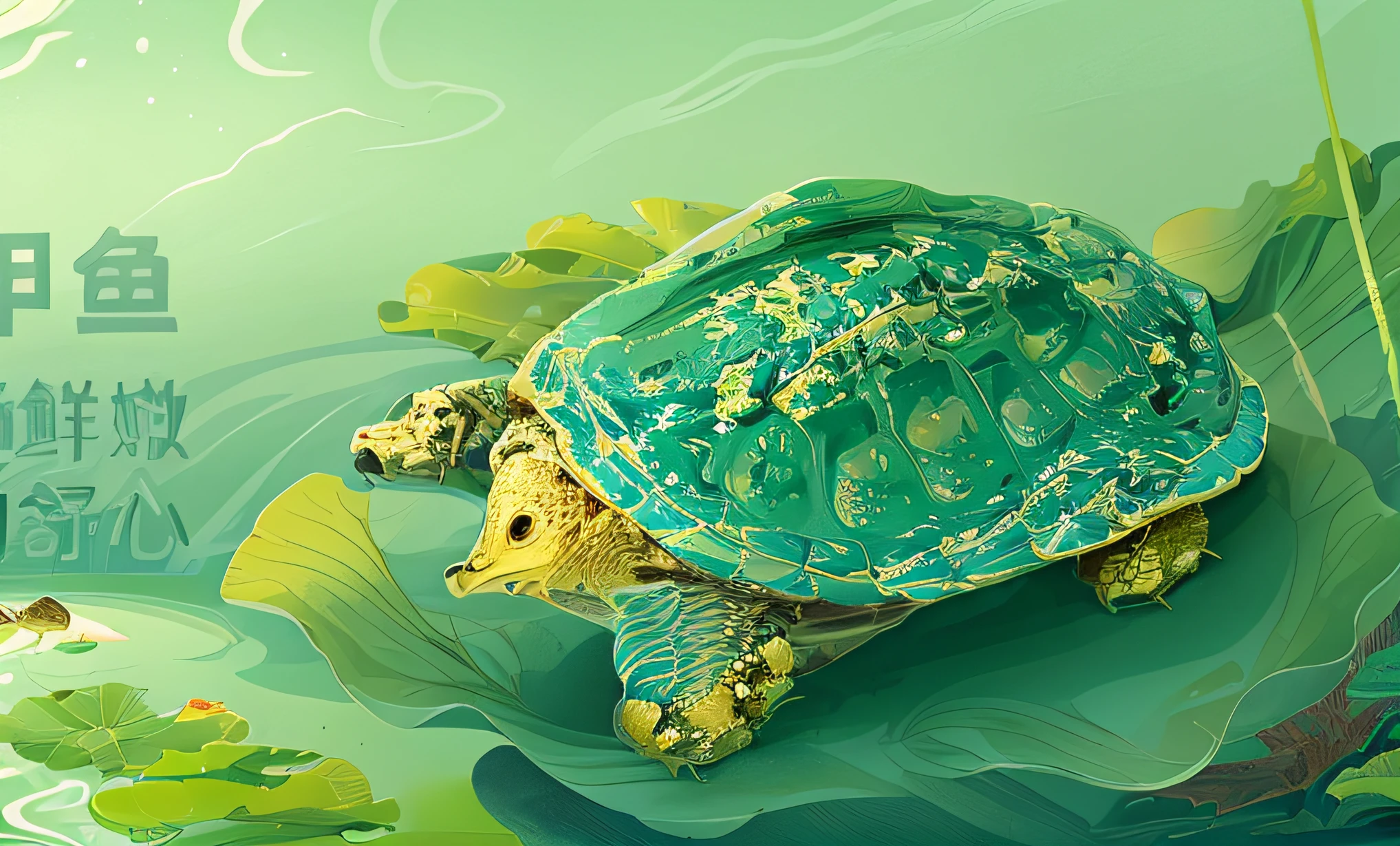 There is one sitting on a leaf in the water, Old age, Mitch McConnell as Turtle, lying on lily pad, as an anthropomorphic turtle, turtle, an anthropomorphic turtle, anthropomorphic turtle, simulating, great leviathan turtle, Large tortoise shell, A WORLD, wet amphibious skin, half turtle