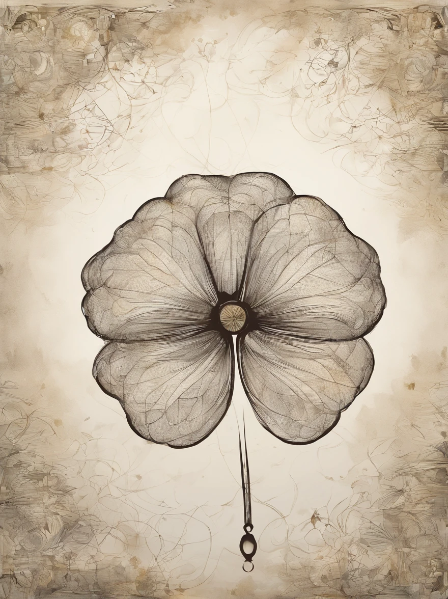 Create an exquisite ink design on white paper that forms a seamless, multiple exposure piece of art. This piece aims to combine the voluminous shaded silhouette of the golden four-leaf clover with the burning candle. Create a harmonious and unique composition that conveys a deep sense of security. This conceptual art must be poster-worthy, showcasing a combination of illustration techniques that evoke a sense of emotional depth and storytelling, gold accents, illustrations, 3D renderings, typography, wildlife photography.