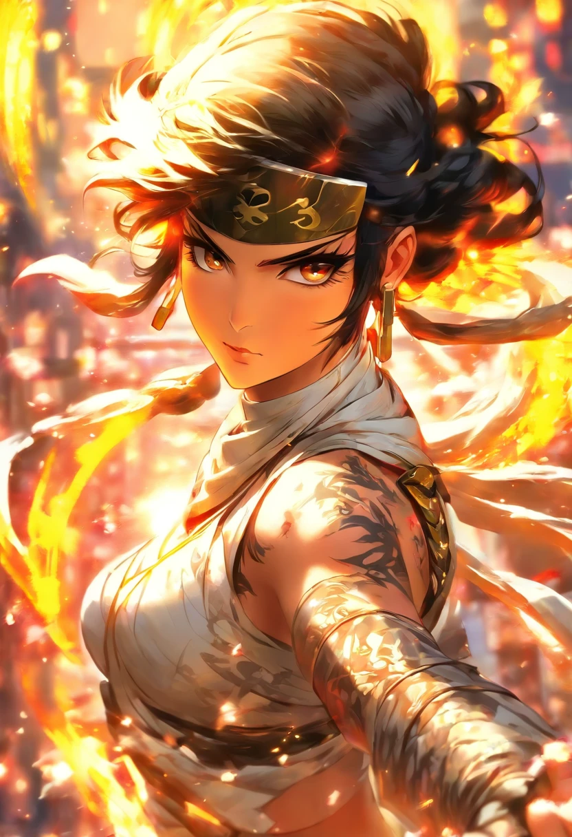 The most beautiful and sexy ninja warrior princess, black hair, yellow eyes, wearing the most beautiful and incredibly detailed all white battle armor, tons of tattoos and piercings, cherry blossoms blowing in the wind, perfect masterpiece, high quality, high resolution