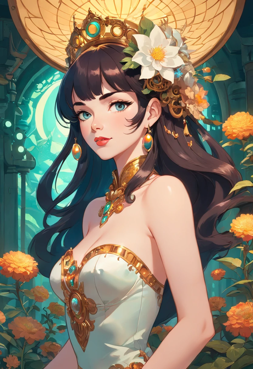 Bettie Page, starfire, Young white girl thin pale, cabelo vermelho, corpo inteiro, capa, pintura hiperdetalhada, luminismo, Bar lighting, complexo, 4k resolution concept art portrait by Greg Rutkowski, Artgerm, WLOP, Alphonse Mucha, little fusion pojatti realistic steampunk, fractal isometrics details bioluminescens : uma fotografia realista impressionante 30 anos , ruiva, Stunning beautiful Italian god with large white flowers Wet bone structure tiara, 3d render, octane render, intrincadamente detalhado, titanium decorative headdress, cinemactic, trending in artstation | isometric | Amazing colorful centered hypereallistic cover photo, hand-drawn, escura, arenosa, realista mucha, klimt, erte .12k, intrincado. hit definition , cinemactic, rough sketch, mistura de linhas escuras ousadas e linhas soltas, linhas ousadas, no papel, corpo inteiro com vestido de veludo, humanoide, corpo inteiro.