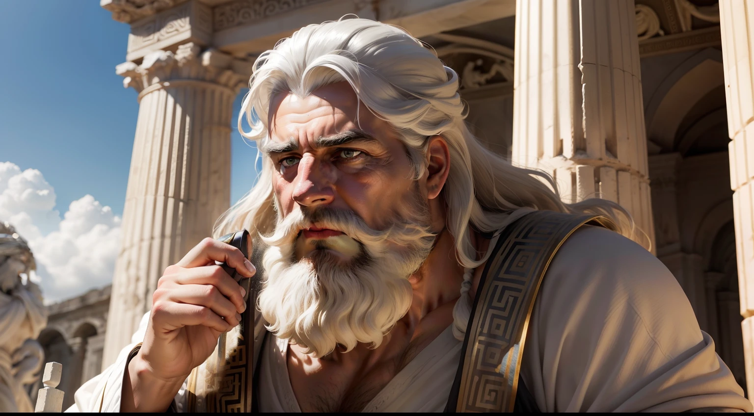 Quiero fotos de estatuas griegas. La cara de un hombre, similar a Zeus.