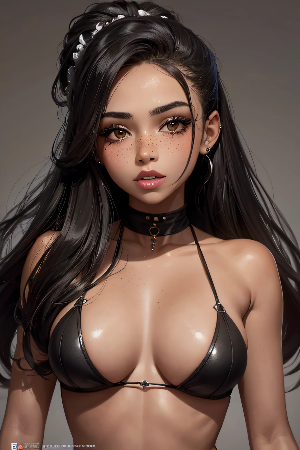 chica bella de pelo negro con pecas en la cara el estilo de arte mas realista