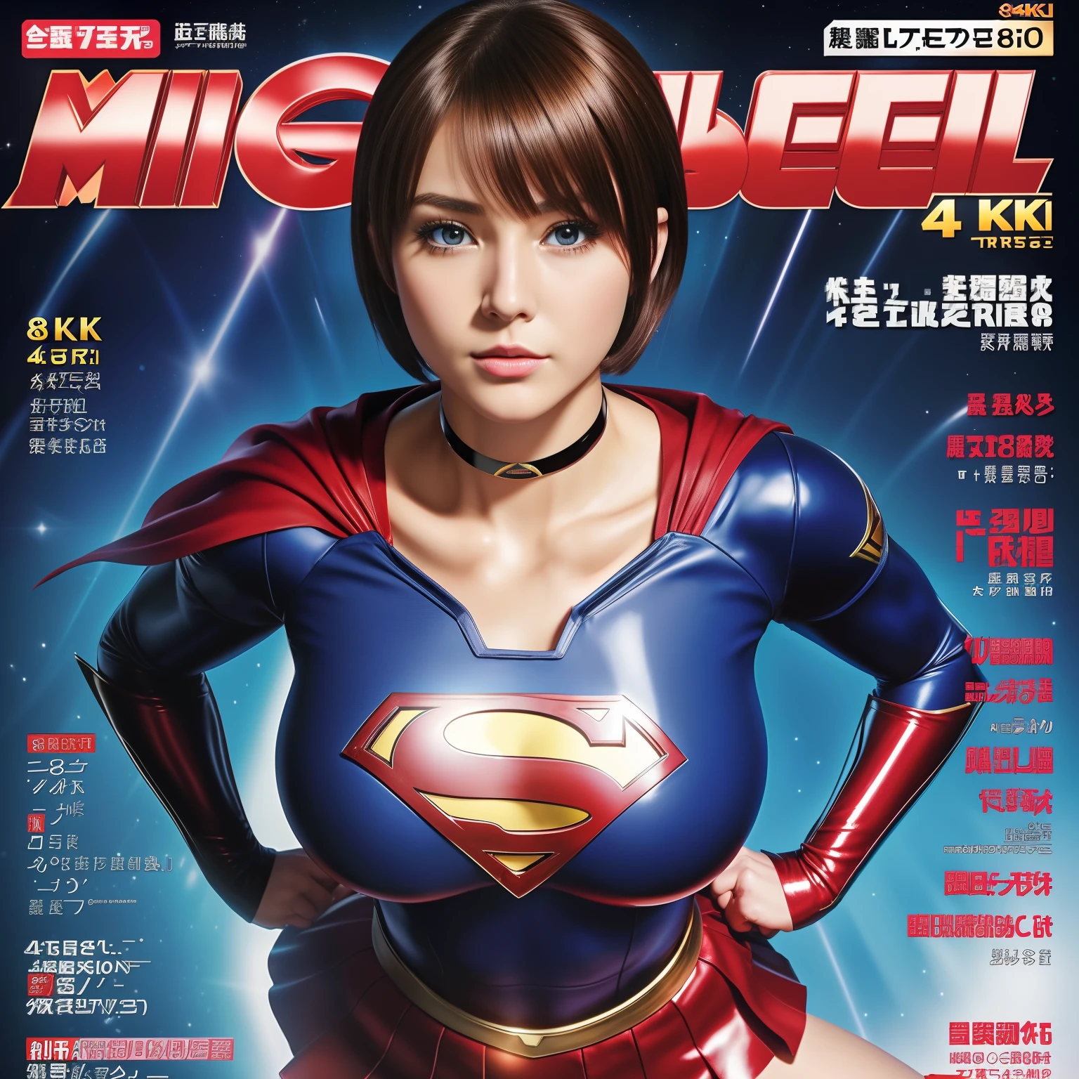 masterpiece、supergirl costume、short hair、barefoot、big and full breasts、Crisis situation、operating room、operating table、straddle、Sweat、shiny、look at the camera、provoke、Estrus、choker、Weekly magazine cover、long sleeve、red mini skirt、obscene pose、Seduce、