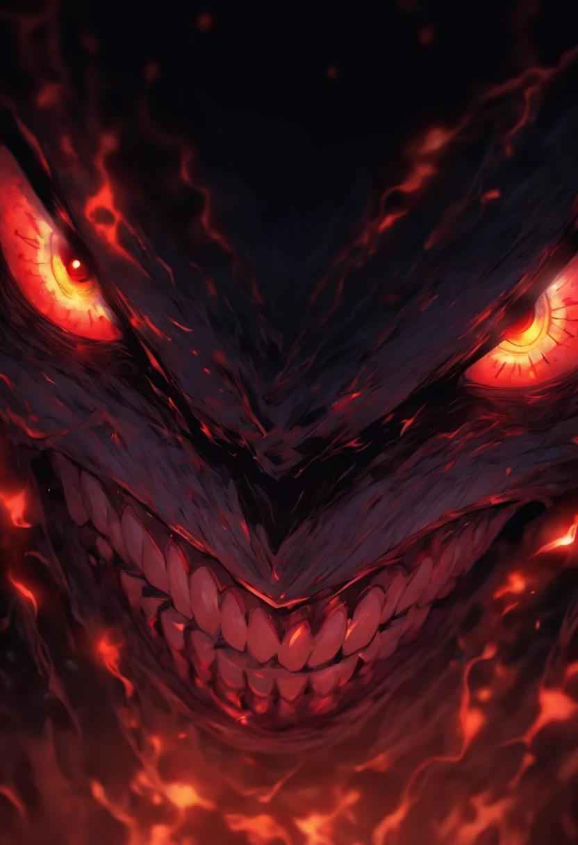 A close up view of sinister and glowing demonic eyes, dark chilling horror film elements, perfect masterpiece, high quality, high resolution