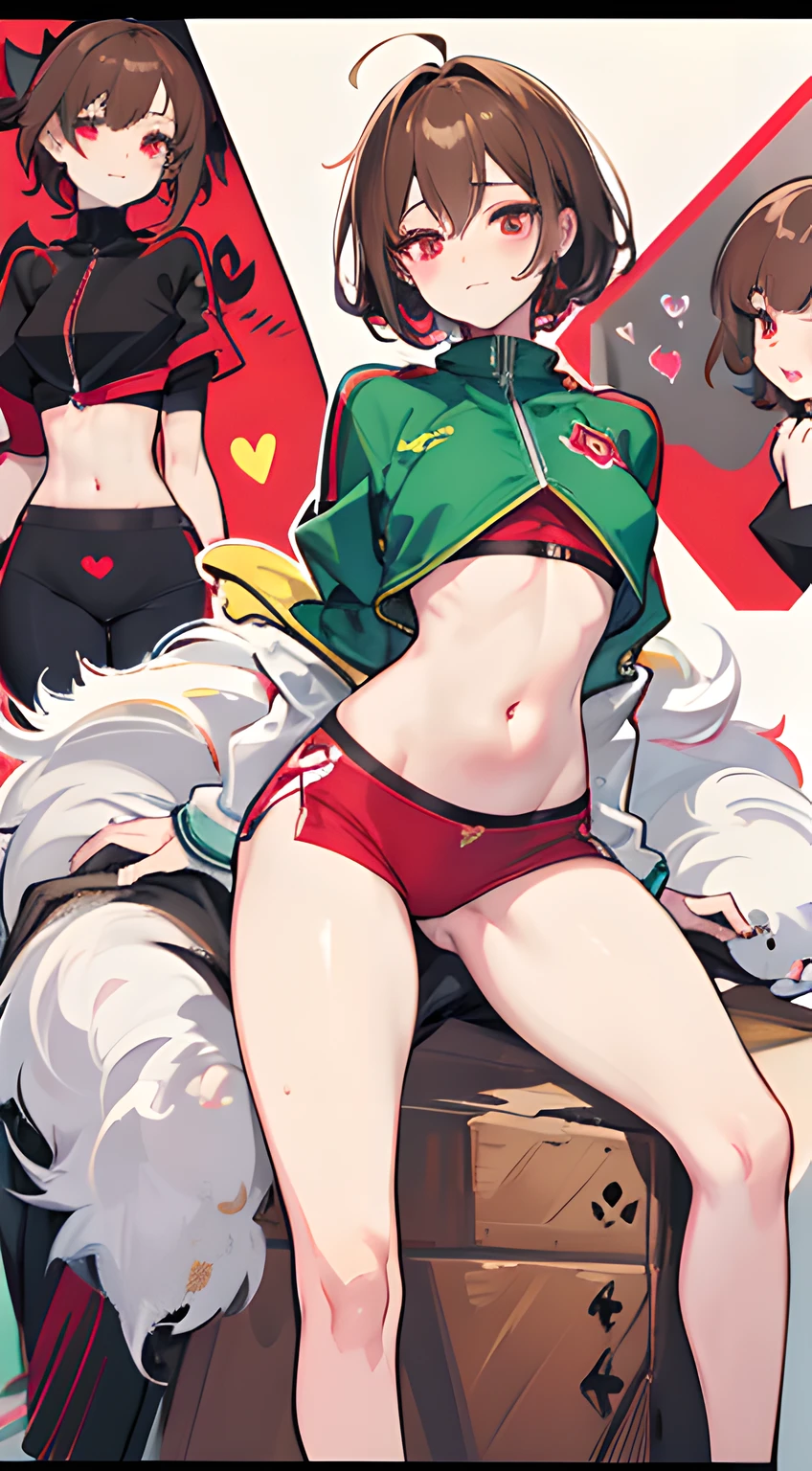 X-rated,undertale,chara,s girl,red - eyed,sexy for,green color,Chest leakage,Crop tops,hot pant,stocklings,Full body standing painting,tempting pose,with short brown hair,Be red in the face,Underwear model,Lust,Hand repair,the detail,Sex clothes,k hd,No underwear,Smile,Adult videos,Cocked buttocks,Stick out your tongue,Playful,love heart