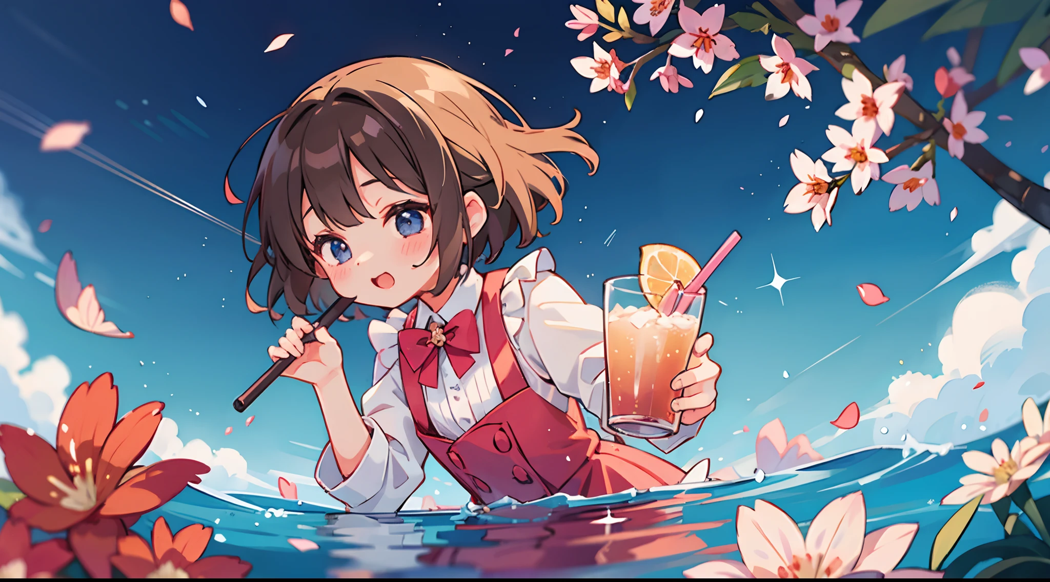 A cute and charming girl in high school uniform at an aquarium themed girls bar.