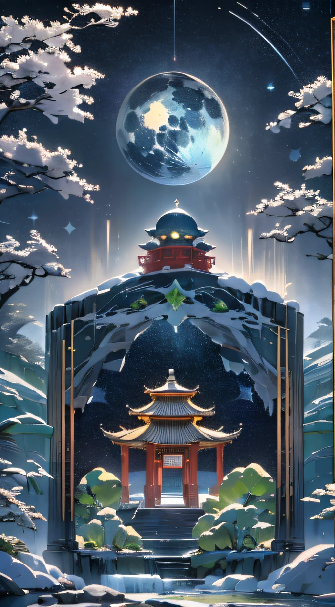 Lunar soil，Guanghan Palace,Emerald base,full moon,A treasure bottle composed of Hetian jade,Crystal clear jade carvings,Luodian is clearly visible,(Starry draft,starryskybackground,In daylight:1.45),