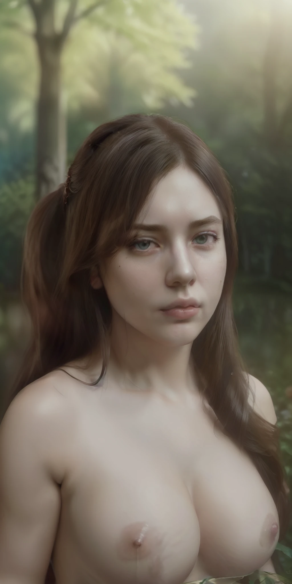 3girls, (cleavage:1.1), reflection behind, blurred background, detailed eyes, long hair, pony tail, (Nsfw), (realistic:1.5), photorealistic, octane render, (unparalleled masterpiece, ultra-realistic 8k CG, perfect artwork, perfect female figure, dramatic, ray tracing, HDR:1.2), (Best Quality), fantasy, atmospheric, extremely detailed, intricate, hyper-detailed, (beautiful background, garden, flowers, trees:1.3), (perfect face), illustration, soft lighting, (specular lighting:1.4), (photorealistic face:1.2), (skindentation:1.3), dynamic pose, (full body shot), depth of field, ultra fine details, detailed clothing, detailed scenery, (perfect face, detailed face, detailed eyes) (cinematic:1.5)(Top Quality, 8k, 32k, Masterpiece, UHD: 1.3)