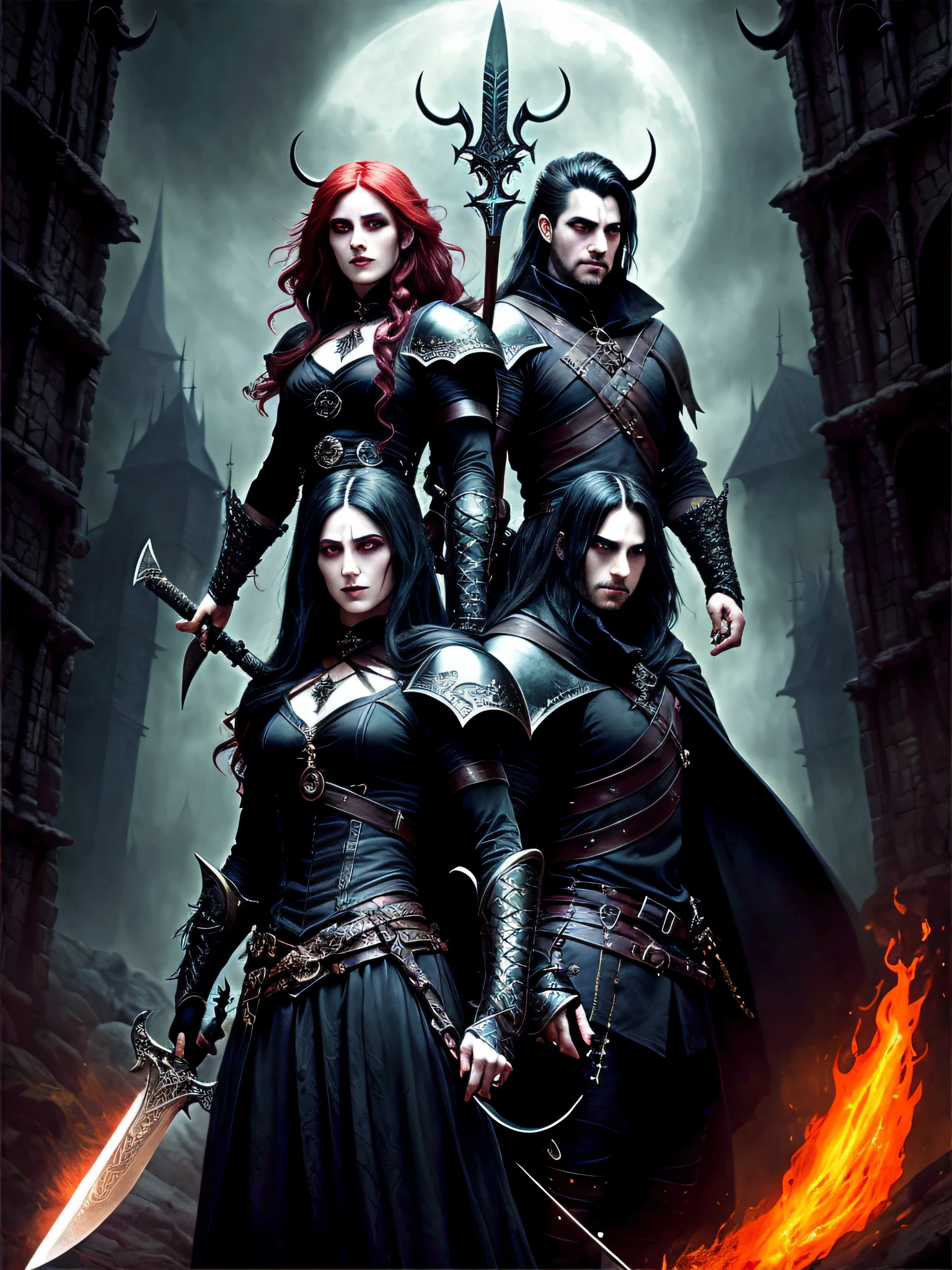 arafed male warrior with a sword and a demon, detailed face, devilish dark fantasy style art, dark fantasy art, in style of dark fantasy art, dark fantasy artwork, dark fantasy character design, dark fantasy concept art, guillem h. pongiluppi, abaddon and magali villeneuve, by Yang J, epic fantasy character art, female vampire warrior, gothic fantasy art