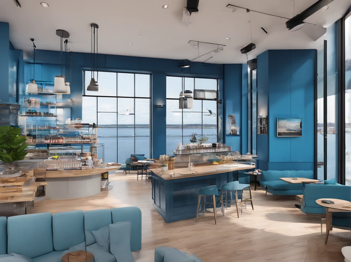 coffeehouse，Marine theme，blue colors，