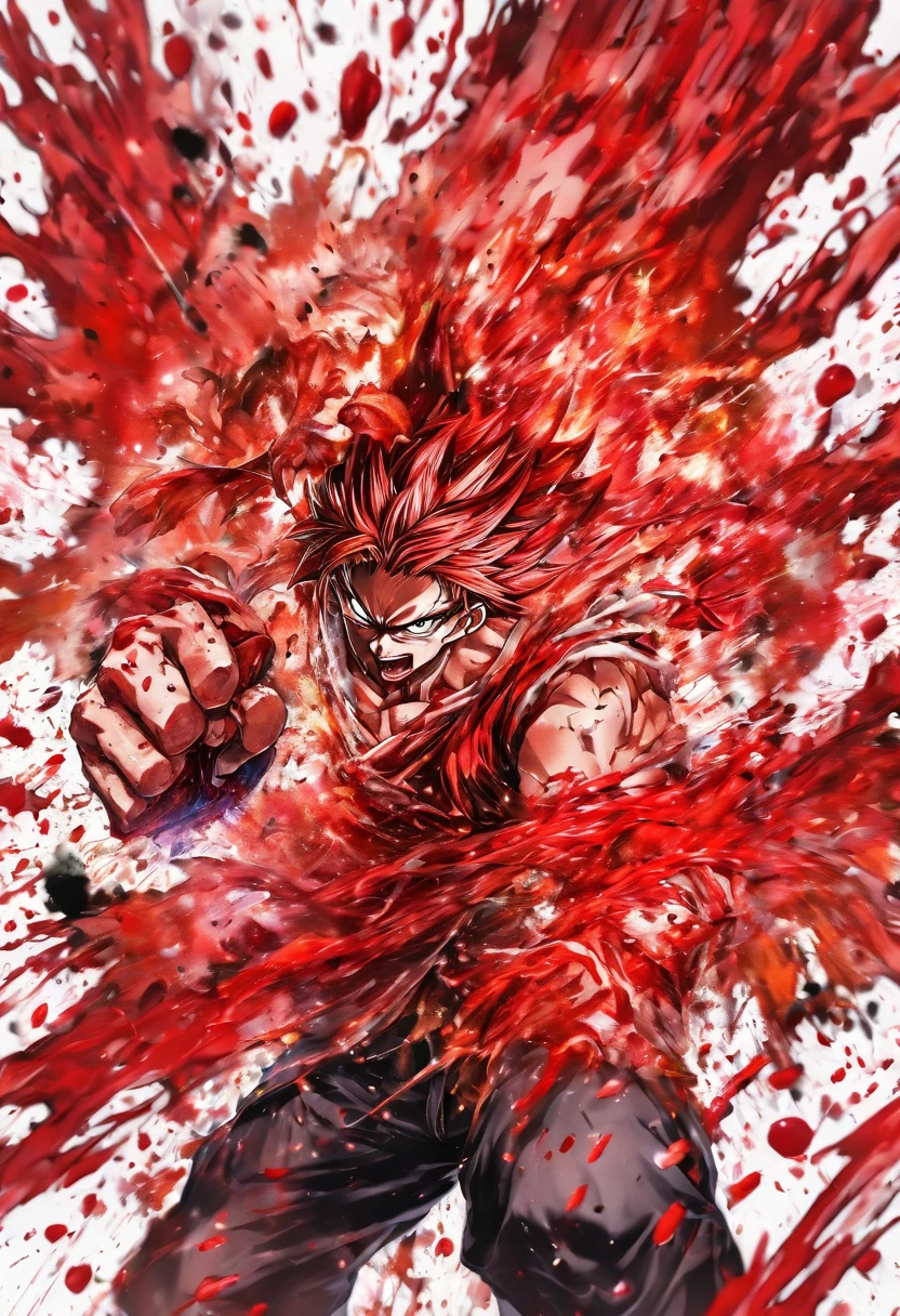 Tons of blood violently splattering across an all white background, perfect masterpiece, high quality, high resolution