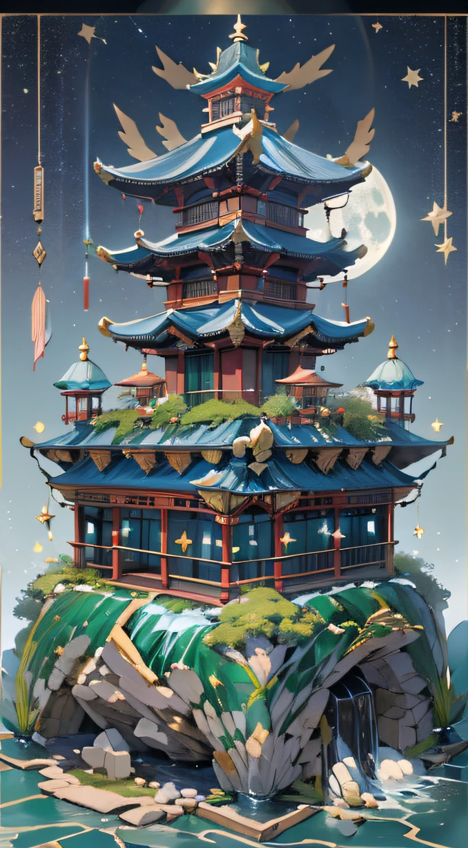 Lunar soil，Guanghan Palace,Emerald base,full moon,The pot is composed of Hetian jade,Crystal clear jade carvings,The ivory tortoiseshell is full of color and clearly visible,(Star Draft,starryskybackground,in daylight:1.45),