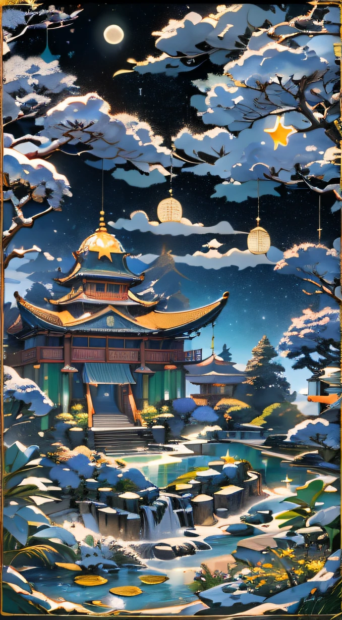 Lunar soil，Guanghan Palace,Emerald base,full moon,The pot is composed of Hetian jade,Crystal clear jade carvings,The ivory tortoiseshell is full of color and clearly visible,(Star Draft,starryskybackground,in daylight:1.45),