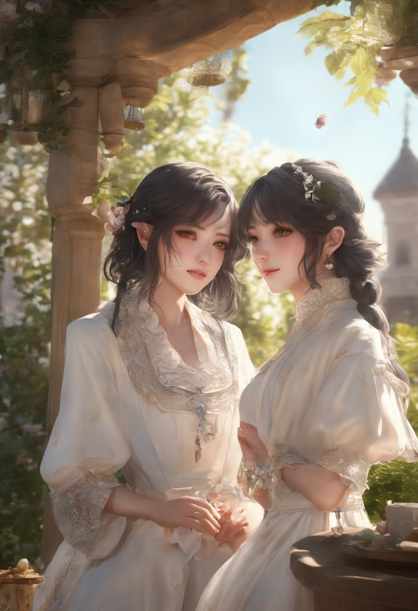 Noiva e noivo sentado na grama com o sol se pondo no fundo, sentado em um joelho na grama, sol encharcado, Roberto Ferri e Ruan Jia, very magical and dreamy, noivos, Durante a Hora Dourada, Foto da revista Vogue, golden hour sunset lighting, luz solar da hora dourada, Tiro na Hora de Ouro, soft golden hour lighting, sparkling in the sunlight, de s da linha de frente, KDA, de arknights, Arte no estilo de Guweiz, garota misteriosa da cafeteria, detalhes finos. meninainha de frente, por Shitao, meninas estiha de frente, fanart requintada altamente detalhada, in a bright cafe, Kawacy, fanart de alta qualidade,master part, melhor qualidade, (extremamente detalhado CG unidade 8k papel de parede), (melhor qualidade), (best illustration), (Melhor sombra), absurdos, realistic lighting.