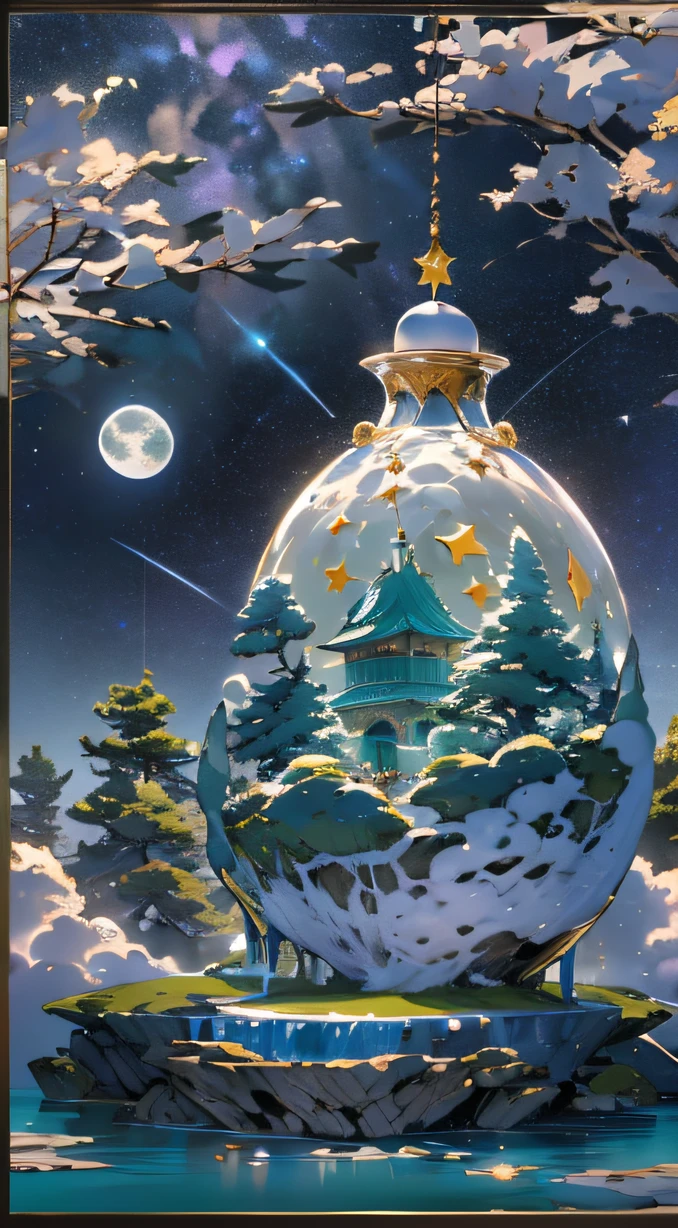 Lunar soil,Guanghan Palace,Emerald base,full moon,A treasure bottle composed of Hetian jade,Crystal clear jade carvings,Luodian is clearly visible,(Starry draft,starryskybackground,In daylight:1.45),