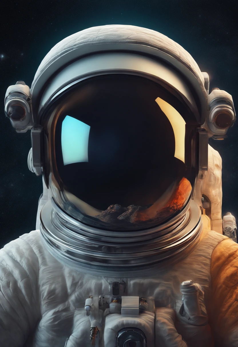 Paint a fascinating scene from outer space, com naves espaciais, planetas distantes e um astronauta flutuando, Showing the exploration and vastness of the universe.