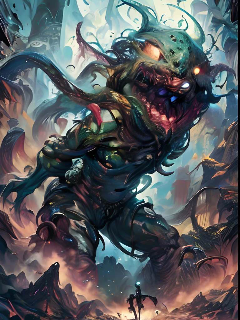 Monstruo Arafed, Abomination of Eldritch, epic full color illustration, En el estilo Dan Mumford Artwork, hyper realistic fantasy monster. Renderizado de octanaje